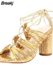 Dropship 2023 Summer Woman Sandals Chunky Heel Ankle Strap Lady Office Sexy Party Wedding Shoes Woman
