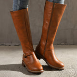 Winter New Large Belt Buckle Low-Heeled High-Heeled Boots Side Zipper Knight Boots Martin