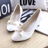 Spring Bow Tie Women's Singles Shoes With All Kinds Of Heels, Ladies' Leather Shoes, Large-Size Professional Work Shoes, Four Seasons Single