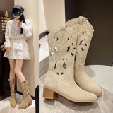 Breakj Hole High Boots Girls Summer Breathable Knight Cool Boots Sharp Head Thick And Thin Chelsea Net