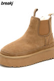 Chelsea Ankle Boots Woman Winter 2023 Fur Luxury Designer Shoes Women Flats Heel Warm Casual Elegant Plush Snow