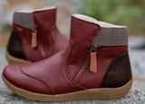 Breakj New Short Boots Autumn/Winter Fashion Retro Leather Splicing Comfortable Flat-Bottomed Side Zipper Martin