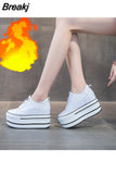 Super High Thick Heel Platform Flats Women Casual Women's Sports Spring Shoes Leather Soft Casual Sneakers White