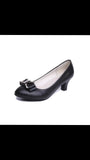 Spring Bow Tie Women's Singles Shoes With All Kinds Of Heels, Ladies' Leather Shoes, Large-Size Professional Work Shoes, Four Seasons Single