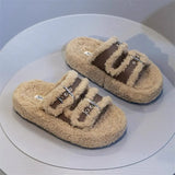 Size Wool Slippers 2024 Winter Star With Fashion Double Bar Belt Buckle Thick Bottom Warm Cotton