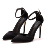 Breakj Cm Black Satin Noodles In The Air Pointed High-Heeled Sandals Fine High Heel Women Sandals Large Size