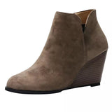 Breakj Autumn And Winter New Flat Bottom Slope And Short Boots Women's Round Head Side Zipper Large-Size