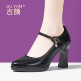 Cheongsam Performance, Catwalk Training, Single Shoes, Women's Leather, Thick Heels, Comfortable Middle Heel, Soft Soles, Mother's Work