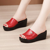 Women Wearing Sloping Heel Slippers Summer 2023 New Thick-Soled Waterproof Table Soft-Soled Comfortable Middle Heel 4143 Size