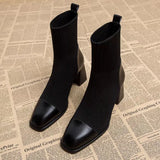 New Martin Boots, High Heels, Autumn Knitting Boots, Stitched Square Head Boots, Chelsea