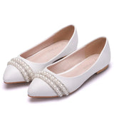 Breakj Wedding Shoes Crystal Shoes Wedding Dress Wedding Dress Comfortable Korean Version Of Tuxed Pearl Water Diamond Dinner White Women