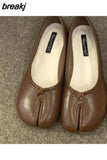 Women Flats Tabi Ninja Moccasins Round Split Toe Shallow Lazy Slip On Slingback Mules Leather Shoes Soft Loafers Slip