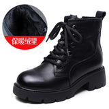 Breakj Layer Of Cowhide English Style Martin Boots Women Autumn And Winter New Warm Plus Velvet Short Boots Fashion Women's