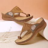 Wedge Shoes Soft Sole Vintage Ladies Sandals Embroidery Flower Casual Shoes For Women Comfy Mom Footwear Flip Flops
