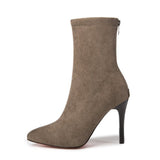 And Winter New Martin Boots Women Korean Version Black Pointed Back Zipper Ankle Boots Thin Heel High Heel Suede Fashion Boots
