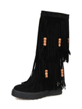 Fashion Autumn and Winter Women's Boots Chinese National Style Tassel High-heeled Boots Invisible Increase High