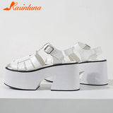 High Heels Women's Sandals 2023 Simply Style Roma Platform Sandals Round Toe Hollow Out Comfy Walking Ladies Shoes