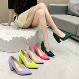 Heels Women's New Large Size Pointed Square With Shallow Fashion Patent Leather Thick With High Heel Professional Women's Single
