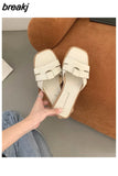 Fashion Weave Slippers Women Square Toe Flat Casual Shoes Brand Slide 2023 Summer Flip Flops Black Gold Sliver Beach