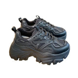 Breakj Black Sneakers Women's 2026 Spring New Pine Cake Lace Casual Single Shoes Fashion Old Dad