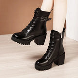Martin Boots 2023 Autumn And Winter New Thick-Soled Waterproof Table British Style Thick Heels With Velvet Lace Middle Boot