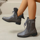 Breakj Women's Autumn And Winter New Martin Boots Fashion Solid Color Side Zipper Low-Heeling Mid-Sleesize