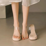 Breakj Crystal And Cool Slippers Summer New Stingy Feel Thick-Bottomed Waterproof Transparent With High-Heeled
