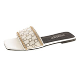 Breakj Version Of Beads Type Flat Bottom Slippers Female Slippers Square Head One Foot Pedal Home Pearl Slippers