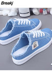 2023 Spring Summer Women Canvas Shoes Flat Sneakers Women Casual Shoes Low Upper Lace Up White Shoes Zapatos Para