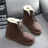 Women Snow Boots Flat Lace Up Winter Plush Platform Ladies Warm Shoes 2019 New Flock Fur Women's Suede Ankle Boots flats