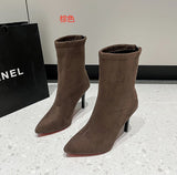 And Winter New Martin Boots Women Korean Version Black Pointed Back Zipper Ankle Boots Thin Heel High Heel Suede Fashion Boots