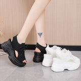 Breakj Net Face Wedge Sandals Summer Fish Mouth High Heel Casual Small Large Size Roman