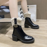 Winter Boots for Women Patent Leather Boots Black Brown Ankle Booties Platform Shoes Goth Punk Warm Shoes