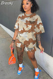 Women Camouflage Print Two Piece Sets Summer Letter Round Neck Tshirt And Shorts Tracksuits Casual Sport 2pcs