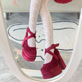 Breakj Thick-Soled New Chinese Single-Shoe Women Waterproof Table Small Velvet High Heels Cross With Round Head Mary Treasure
