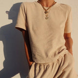 Cotton Sets Women Casual Short Sleeve T Shirts And High Waist Short Pants Two Pieces Set 2021 New Solid Outfits