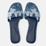 Women's Shoes Slippers Flats Low Heel Bow Knot Sweet Denim Fabric Home Designer Casual Fashion Beach Shipping Free Item on