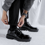 Breakj Advanced Sense Square Head Leather Shoes Male Ins British Wind Business Thick Platform Derby Shoes Korean Version Tide Shoes