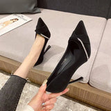 Breakj Women's 2025 New Soft Leather Light Tip Temperament Single-Shoe Fine Heel Career Standing Not Tired Foot Work
