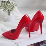 Red Sole Pumps Stiletto Sexy Pointed Toe Patent Leather Female Work Shoe White Wedding Party High Heels Sexy Woman