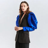 Patchwork Hit Color Women's Blazers Puff Long Sleeve Notched Ruched Female Suits 2022 Spring Fashion Style