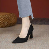 Breakj Women 2025 New Summer Black Fine Tip Pointy Light Mouth Velvet Career Hitchhed Temperament Single-Shoe