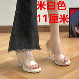 Breakj On The Thick-Bottomed Waterproof Table Transparent Word With High-Heeled Sandals Women Summer Wearing Crystal And Coarse And Cool