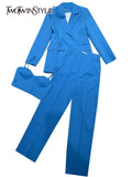 Casual Solid Three Piece Set For Women Slim Vest Notched Loose Blazers High Waist Long Pants Female Sets 2022