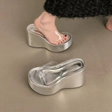 Transparent High Heels Slippers Women Wedges Shoes Platform Sandals 2024 Summer Slides Flip Flops Slingback Pumps