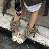 Cowboy Sneakers Women's High Boots New Canvas Flats Shoes Trend Autumn Ankle Boots New Rock Botas Mujer