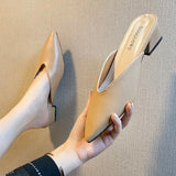 Half Slippers, Women's Shoes 2024 Spring Fashion, Temperament, Chunky Slippers, Chunky Pointed Sandals,shoes for