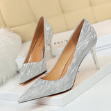 Breakj High-Heeled Women's Shoes Thin Heel High Heel Shallow Pointed Sequin Sexy Thin Nightclub Single Shoes Wedding