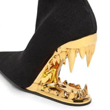 Breakj Metal High-Heeling Hollow Tusk Giant Tooth Tiger Tooth Alien And Knitted Elastic Short Boots Socks Women's