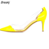New Sexy Women Pumps 8 cm Pointed Toes Transparent Shallow Shoes PVC Kitten High Heels Professional Wedding